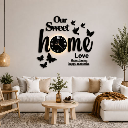 Birds Butterflies Modern Wooden Wall Clock