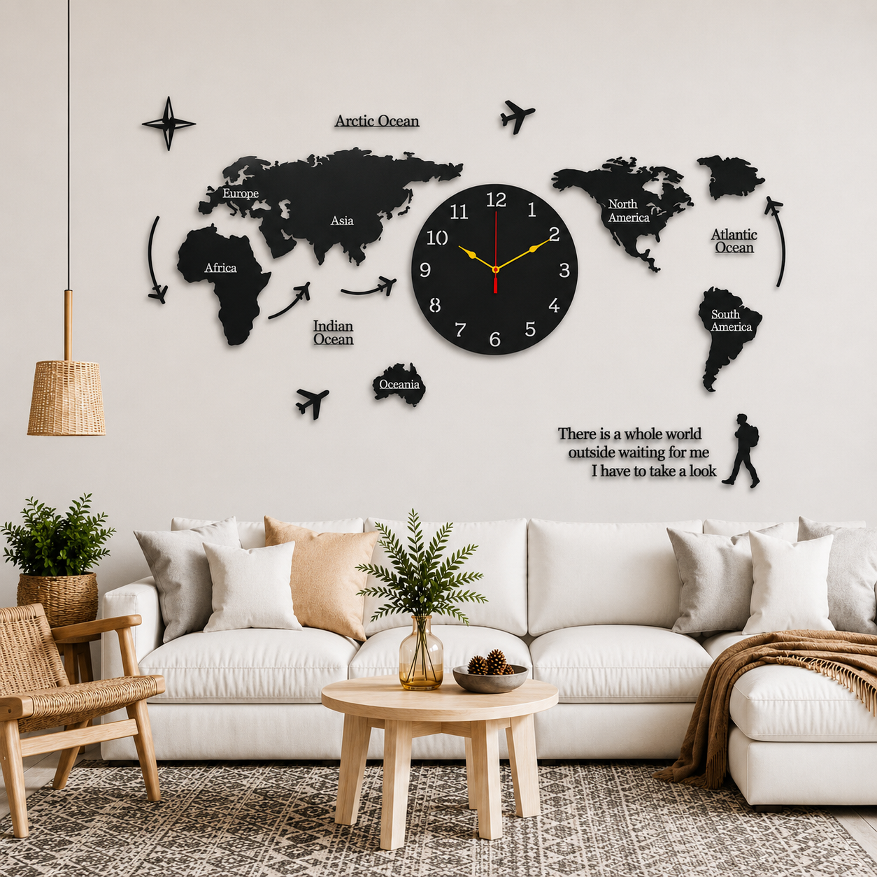 World Map Wooden Wall Clock