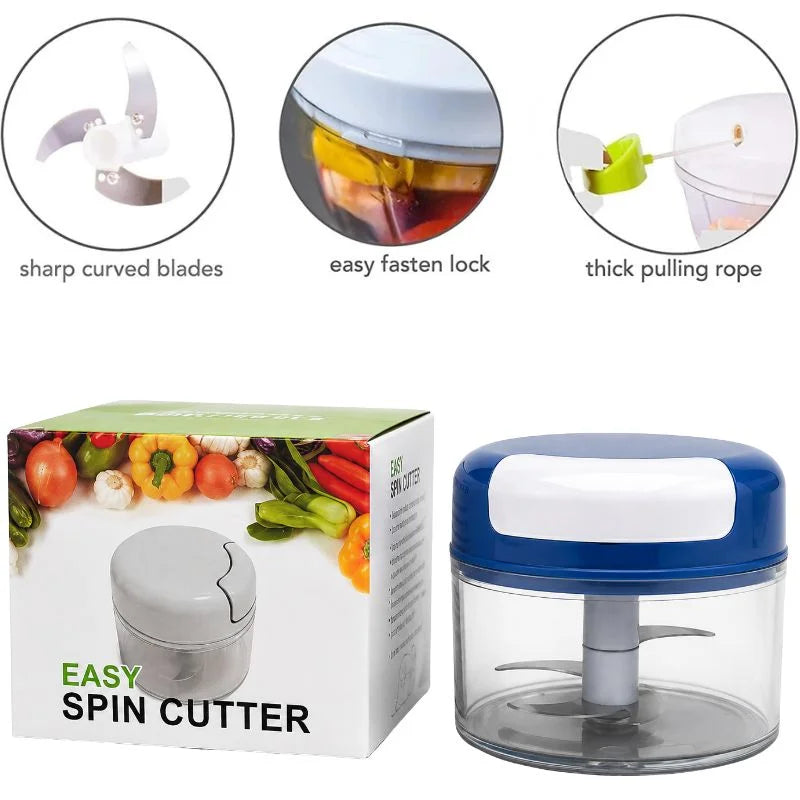 Manual Mini Hand Pull Food Chopper | Spin Cutter Vegetable & Fruit Chopper | Food Processor for Onion, Garlic, Salad & Kitchen Use