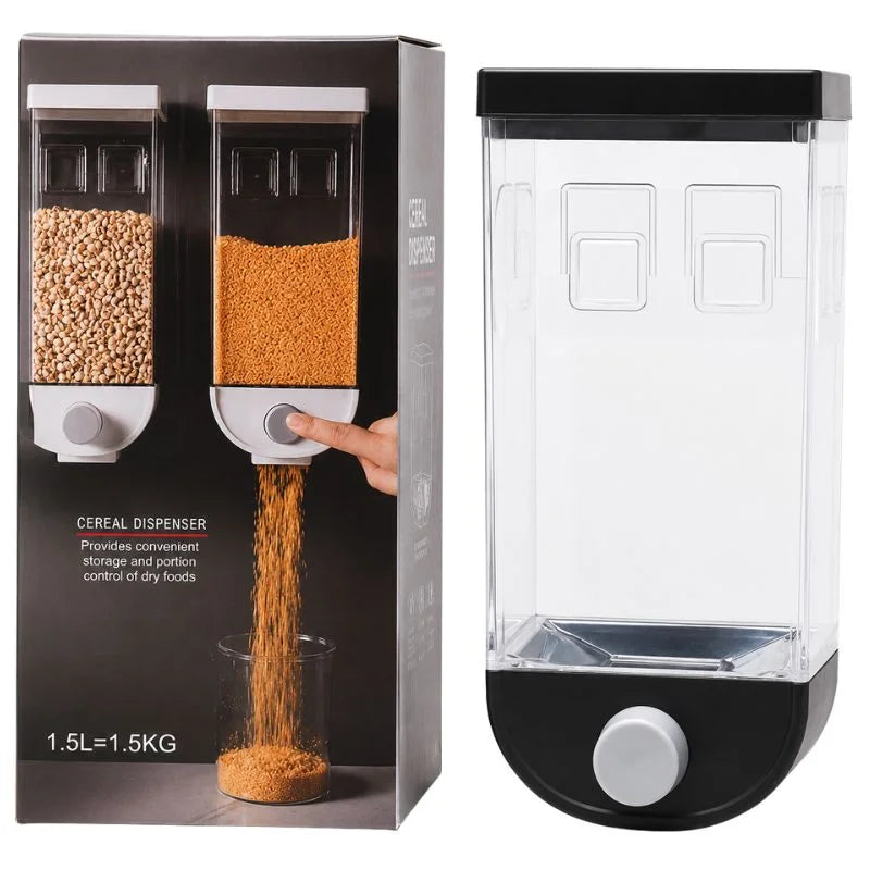Wall Mounted Cereal Dispenser | 1.5L Transparent Grain Storage Container | One-Touch Cereal & Rice Dispenser | Space Saving Kitchen Organizer