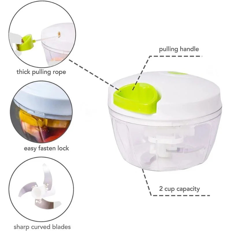 Manual Mini Hand Pull Food Chopper | Spin Cutter Vegetable & Fruit Chopper | Food Processor for Onion, Garlic, Salad & Kitchen Use