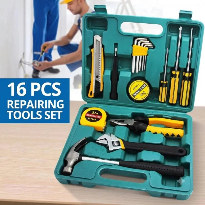 12-in-1 Home Tool Kit  | Multi-Purpose Household Repair Tool Set | Hardware Toolkit with Durable Storage Box