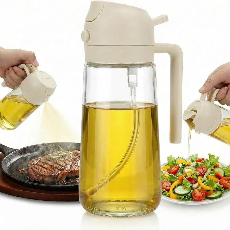 2-in-1 Glass Oil Spray Bottle & Dispenser with Pouring Spout | Kitchen Oil Mister for Air Fryer, BBQ & Cooking| 450ml