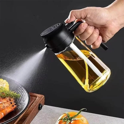 2-in-1 Glass Oil Spray Bottle & Dispenser with Pouring Spout | Kitchen Oil Mister for Air Fryer, BBQ & Cooking| 450ml