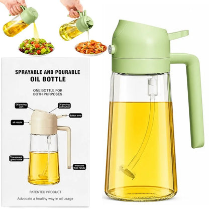 2-in-1 Glass Oil Spray Bottle & Dispenser with Pouring Spout | Kitchen Oil Mister for Air Fryer, BBQ & Cooking| 450ml