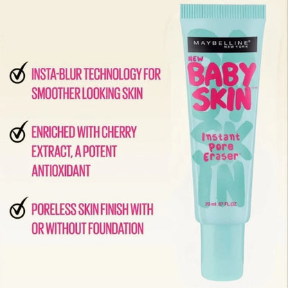 Maybelline Baby Skin Instant Pore Eraser Primer | Matte & Poreless Makeup Primer | Lightweight Pore-Blurring Formula | 22 ml